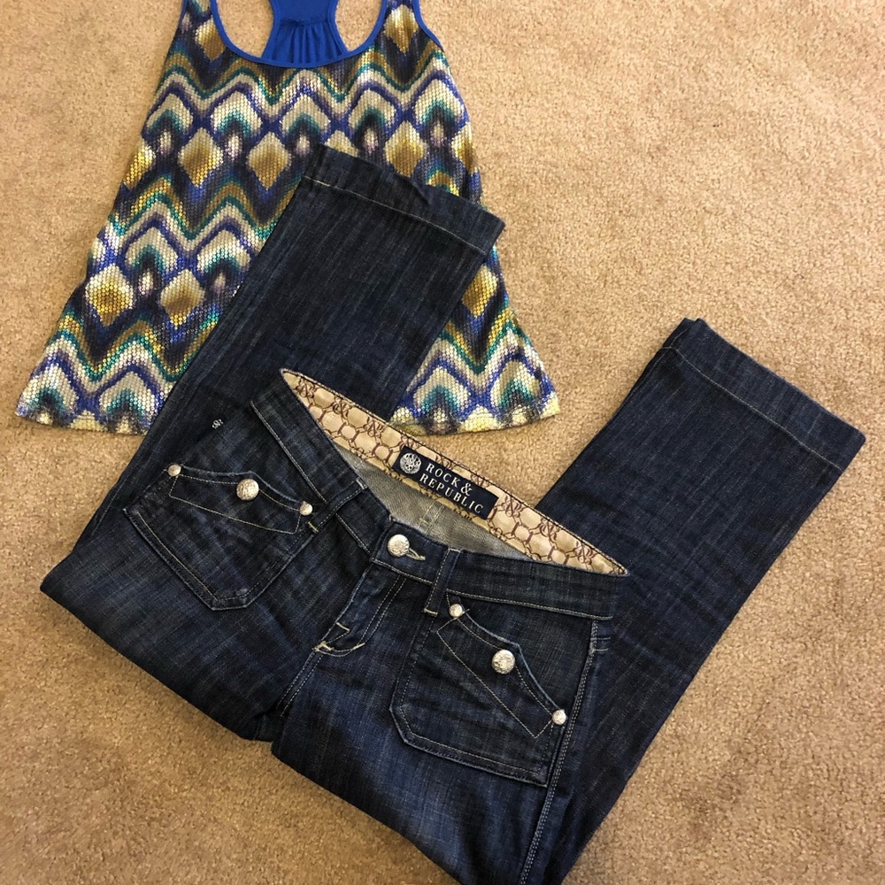 “Outfit” Rock & Republic Jean Capris (25) + Top XS